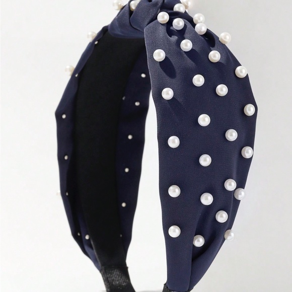 Women’s Navy Twist Knot Pearl Embellished Headband - Picture 2 of 3